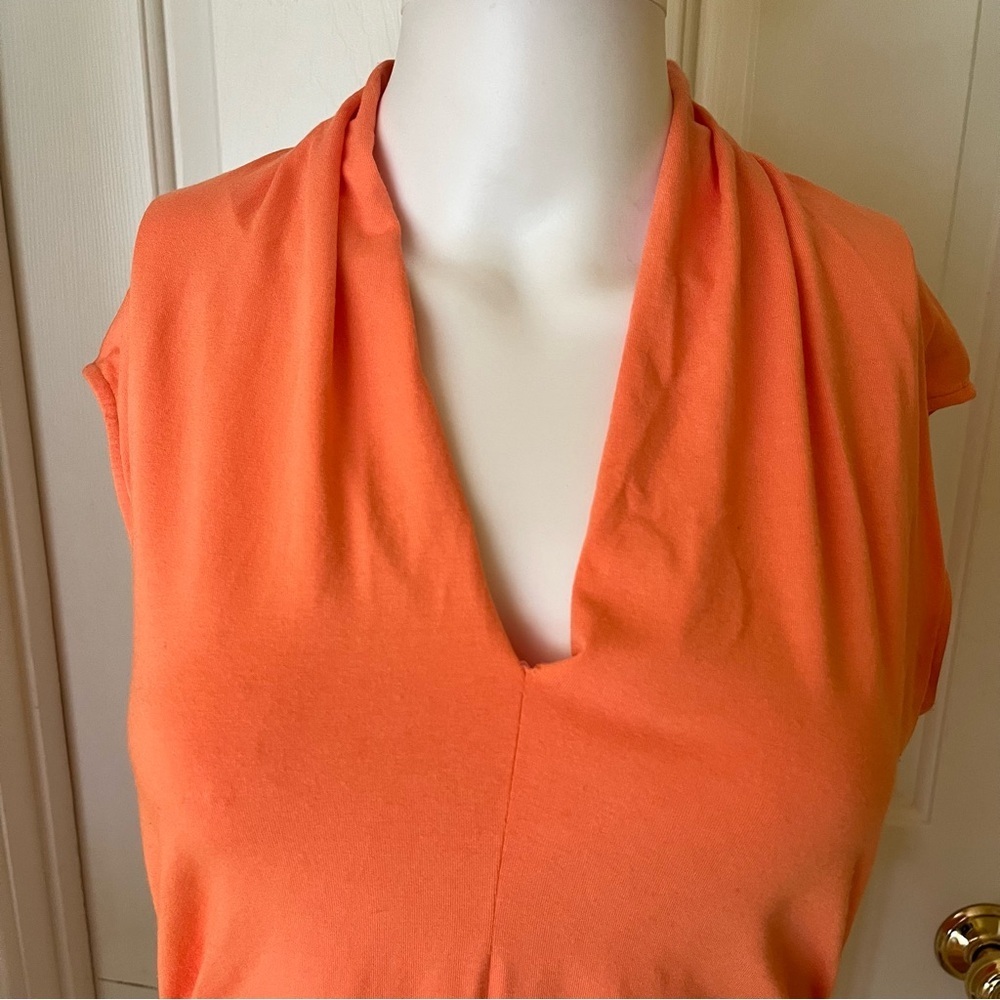 Vince Camuto Women's Side Ruched Orange Cap Sleeve Office Knit Blouse Sz Medium - Picture 3 of 13